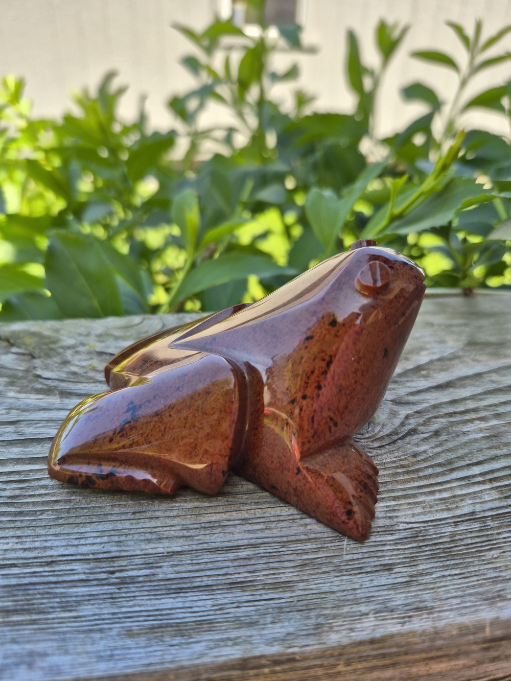 Polished Mahogany Obsidian Carved Stone Frog Statue Solid Heavy